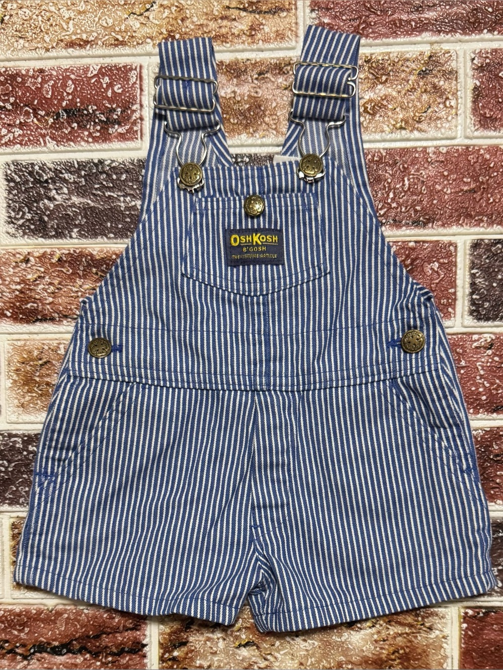 Vintage OshKosh USA blue engineer stripe shortalls overalls 2t